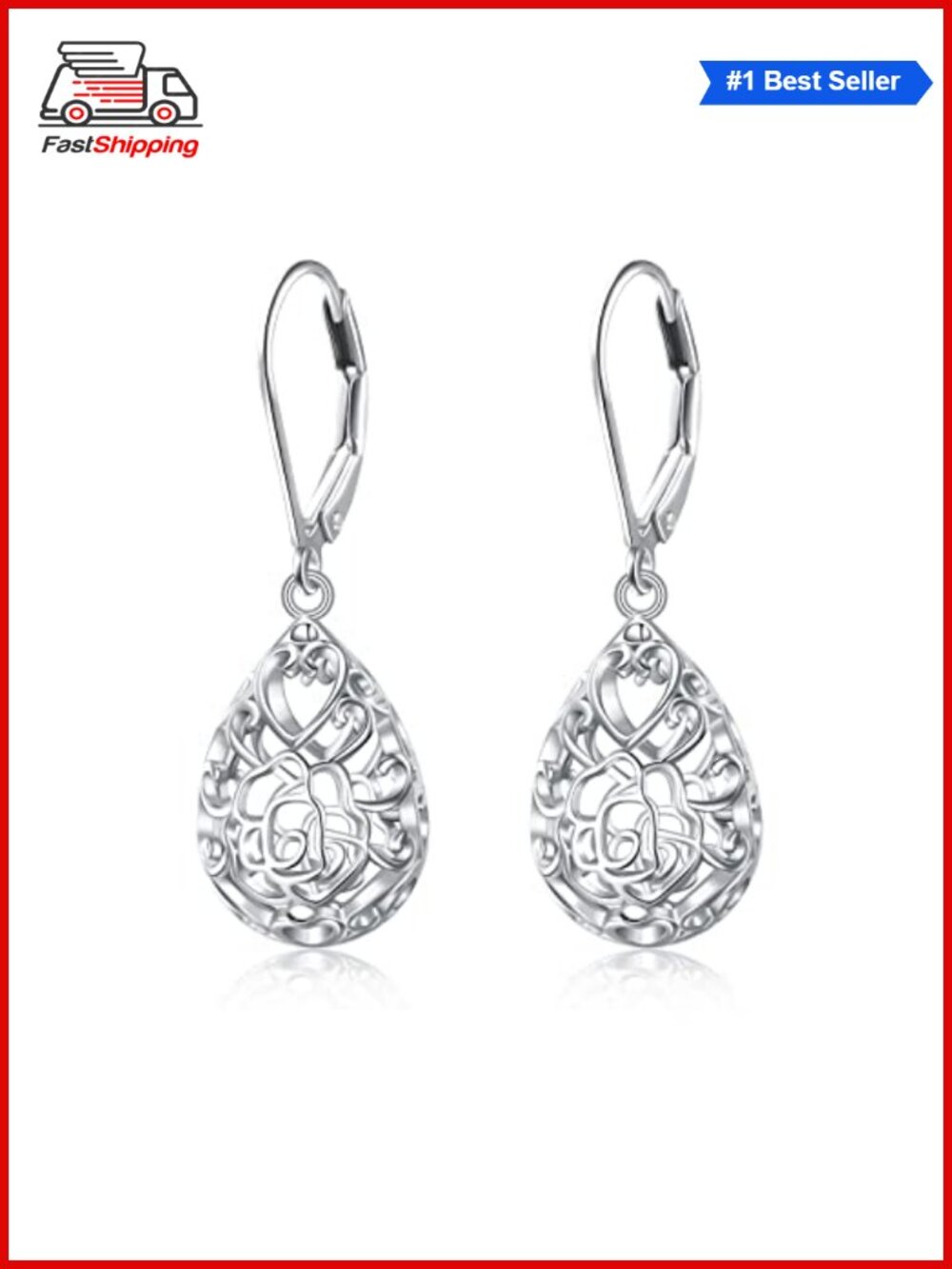 ✨ SHAOAN 925 Sterling Silver Filigree Dangle Drop Leverback Teardrop Earrings